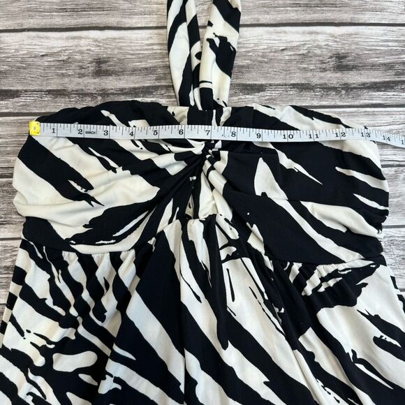 Apt 9 Women's Tropical Palm Fran Tie Halter Mini Dress M Med Medium Black Ivory - Picture 10 of 12